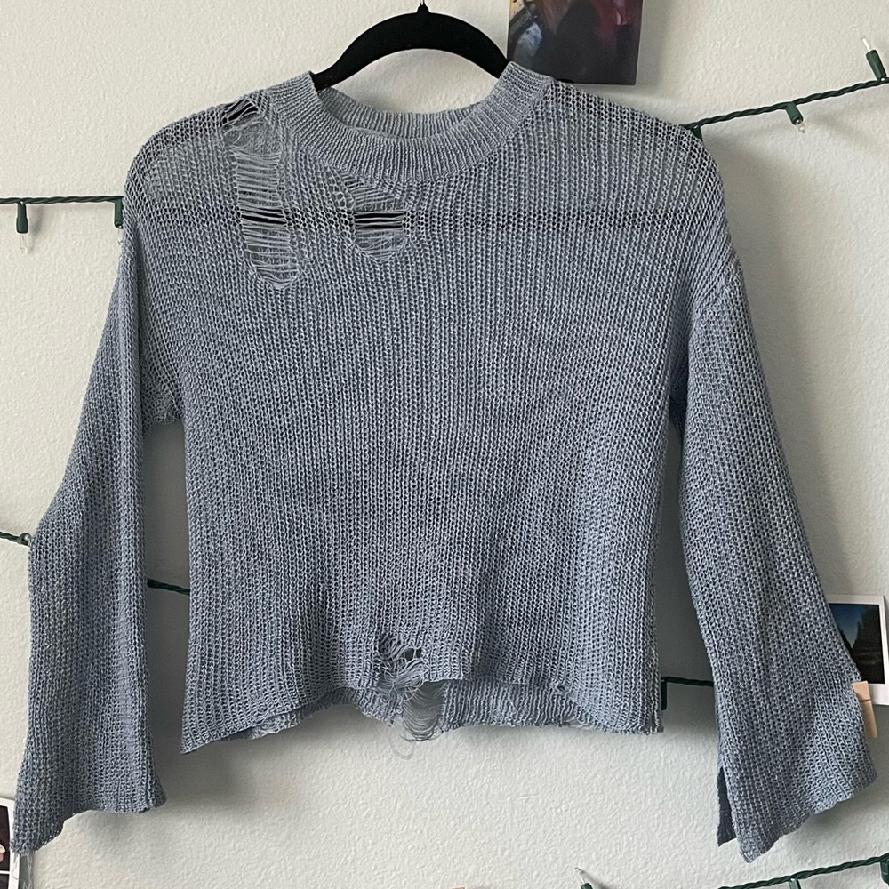 Distressed Open-Knit Crop Top